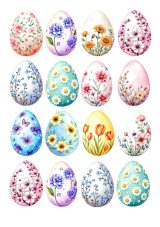 Jedlý papier - Kvetinové veľkonočné vajcia, 16 motívov