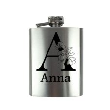 Nerezová placatice s vlastním jménem - Květinový monogram (100 ml)