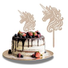 Drewniany topper na tort Jednorożec – 12,5 × 12,5 cm