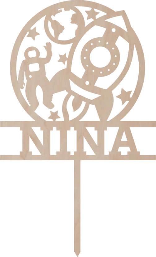 Drewniany topper na zamówienie– Kosmonauta i rakieta z imieniem