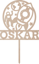 Drewniany topper na zamówienie– Kosmonauta i rakieta z imieniem