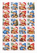 Jedlá tlač na adventný kalendár – vianočné medvedíky 24 ks A4