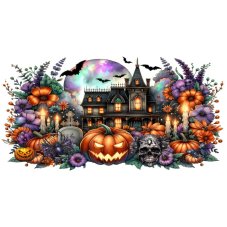 Tritanová láhev Halloween – Strašidelný dům a dýně