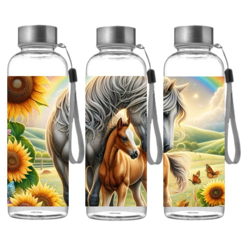 Butelka sportowa z Tritanu - Klacz ze źrebięciem i tęcza (500 ml)