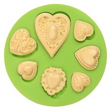 ES 1521 7 Holes Love hearts jewel shape round Silicone Molds for Fondant Cake Decorating