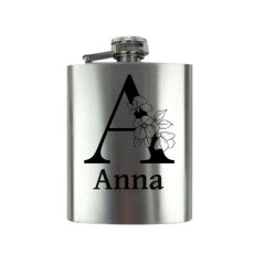 Piersiówka ze stali nierdzewnej z imieniem - Kwiatowy monogram (100 ml)