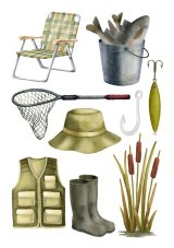 Jedlá tlač Rybárske vybavenie - akvarelová sada