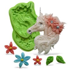 Forma silikonowa - głowa jednorożca i kwiaty