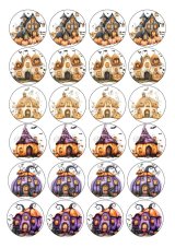 Jedlý tisk na cupcakes Halloweenské domečky 24ks