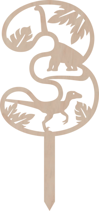 Topper na tort Cyfra z motywem dinozaura - Liczebnik: 7