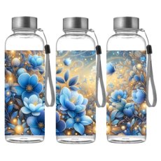 Butelka sportowa z Tritanu - Błękitne kwiaty i złoty pył (500 ml)