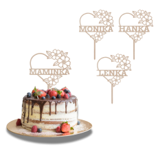 Drewniany topper na zamówienie– Kwiatowe serce z imieniem