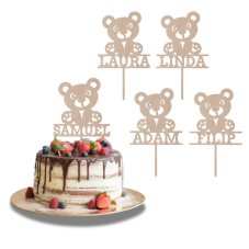 Drewniany topper na zamówienie – Miś z własnym imieniem