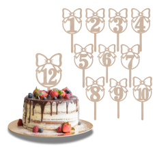 Drewniany topper – Cyfra w kole z kokardą