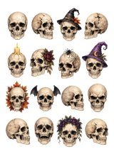 Wydruk jadalny na tort Halloweenowe czaszki 16 szt. A4