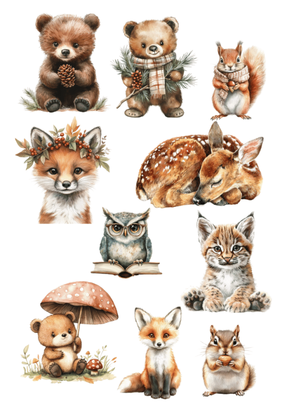 Jedlý tisk – Akvarelová lesní zvířátka