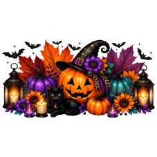 Tritanová láhev Halloween – Dýně s čarodějnickým kloboukem a kočkou