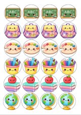 Jedlý tisk na cupcakes Školní potřeby Kawaii 24ks