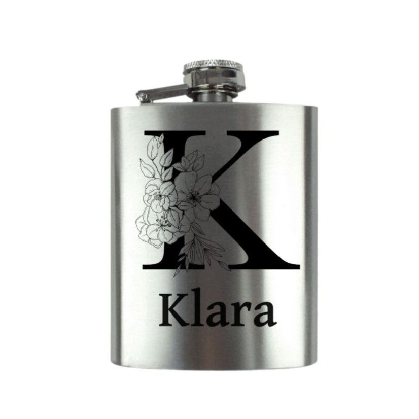 Piersiówka ze stali nierdzewnej z imieniem - Kwiatowy monogram (100 ml)