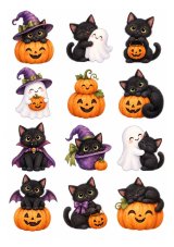 Wydruk jadalny na tort Halloweenowe kotki i duszki 12 szt. A4