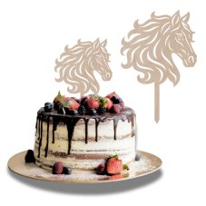 Drewniany topper na tort Głowa konia – 12,5 × 12,5 cm