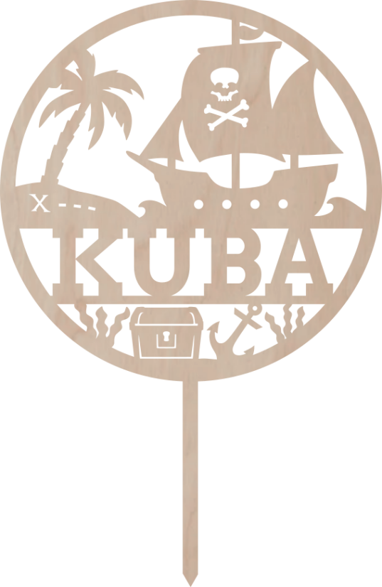 Drewniany topper na zamówienie– Statek piracki w kole