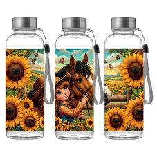 Butelka sportowa z Tritanu - Dziewczyna z koniem w słonecznikach (500 ml)