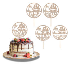 Drewniany topper na zamówienie– Statek piracki w kole