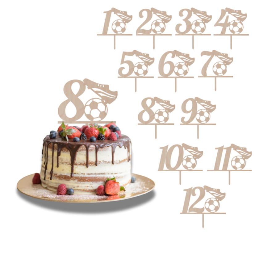 Topper na tort Cyfra z piłką nożną i korkiem - Liczebnik: 6