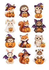 Wydruk jadalny na tort Halloweenowe zwierzątka w kostiumach 12 szt. A4