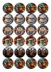 Jedlý tisk na cupcake – Halloweenská kavárna a dýně, sada 24 ks