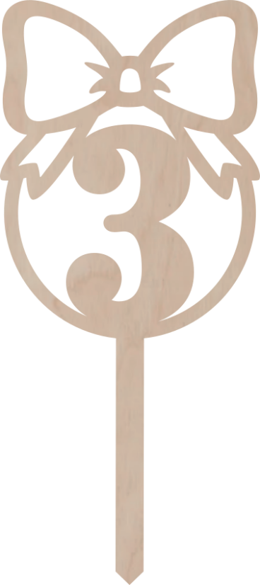 Drewniany topper – Cyfra w kole z kokardą - Liczebnik: 3