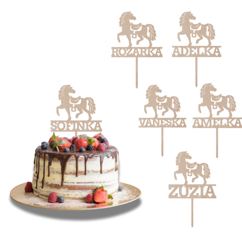 Drewniany topper na zamówienie – Koń z własnym imieniem
