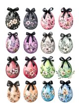 Jedlý papír - Velikonoční vejce s černou mašlí, 16 motivů