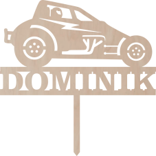 Dřevěný dortový zápich Závodní auto se jménem na přání