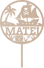 Drewniany topper na zamówienie– Statek piracki w kole