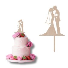Topper na tort ślubny Para młoda z welonem i bukietem