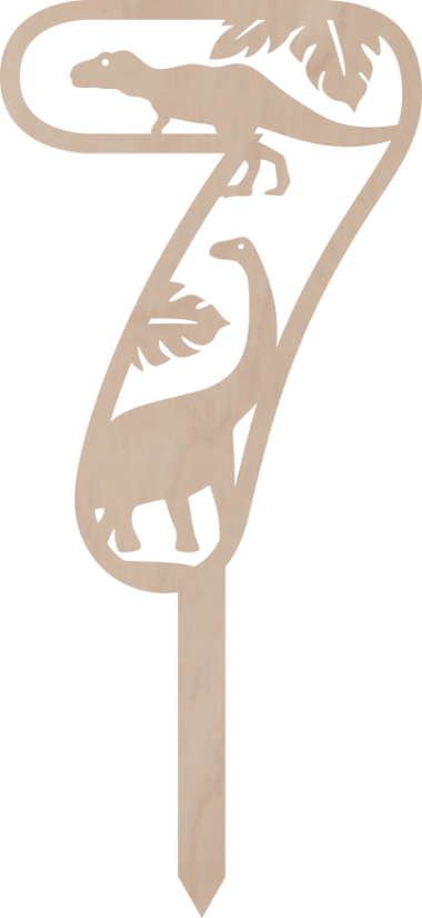 Topper na tort Cyfra z motywem dinozaura - Liczebnik: 7