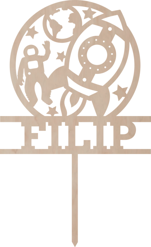 Drewniany topper na zamówienie– Kosmonauta i rakieta z imieniem